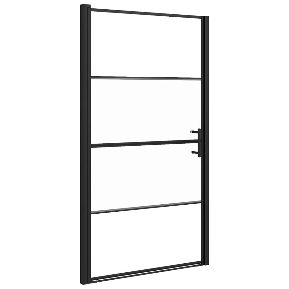 vidaXL Shower Door 100x178 cm Half Frosted Tempered Glass Black Bath Screen