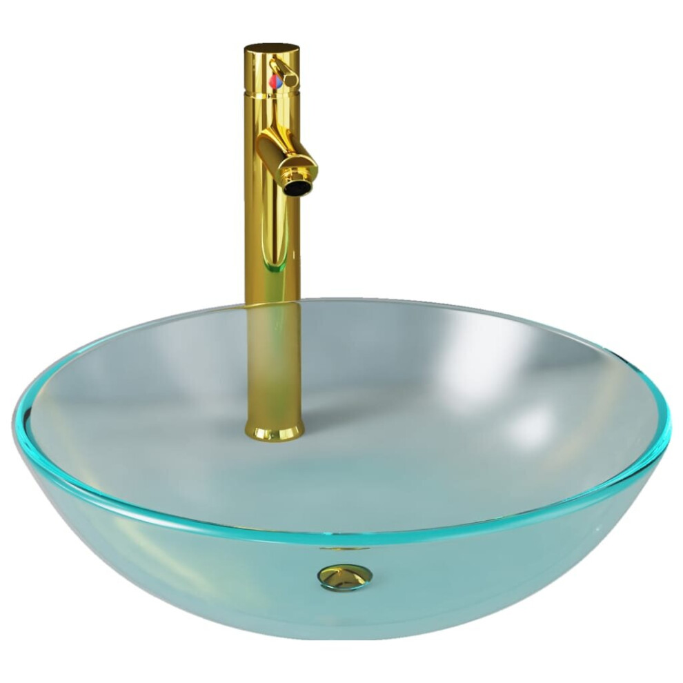 Vidaxl Bathroom Sink With Tap And Push Drain Frosted Tempered Glass Wash Basin