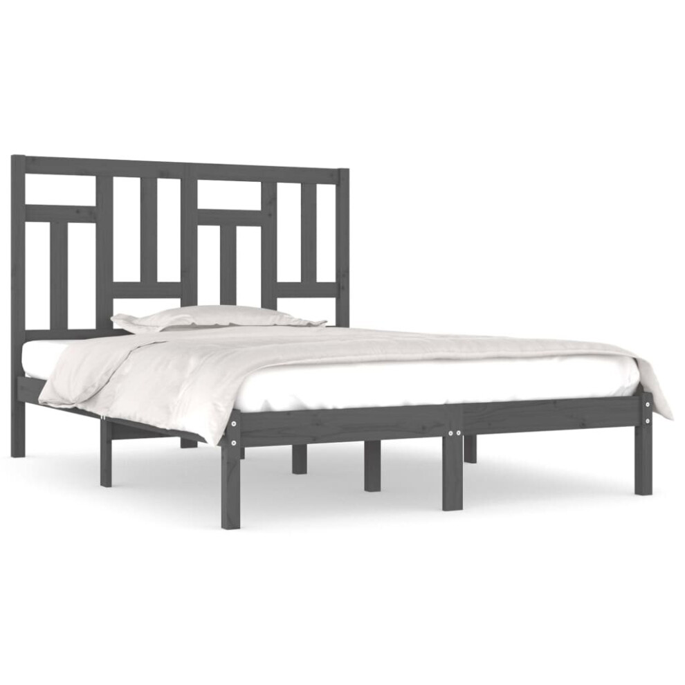 vidaXL Solid Wood Pine Bed Frame Grey 200x200 cm Wooden Bedstead Bed Base