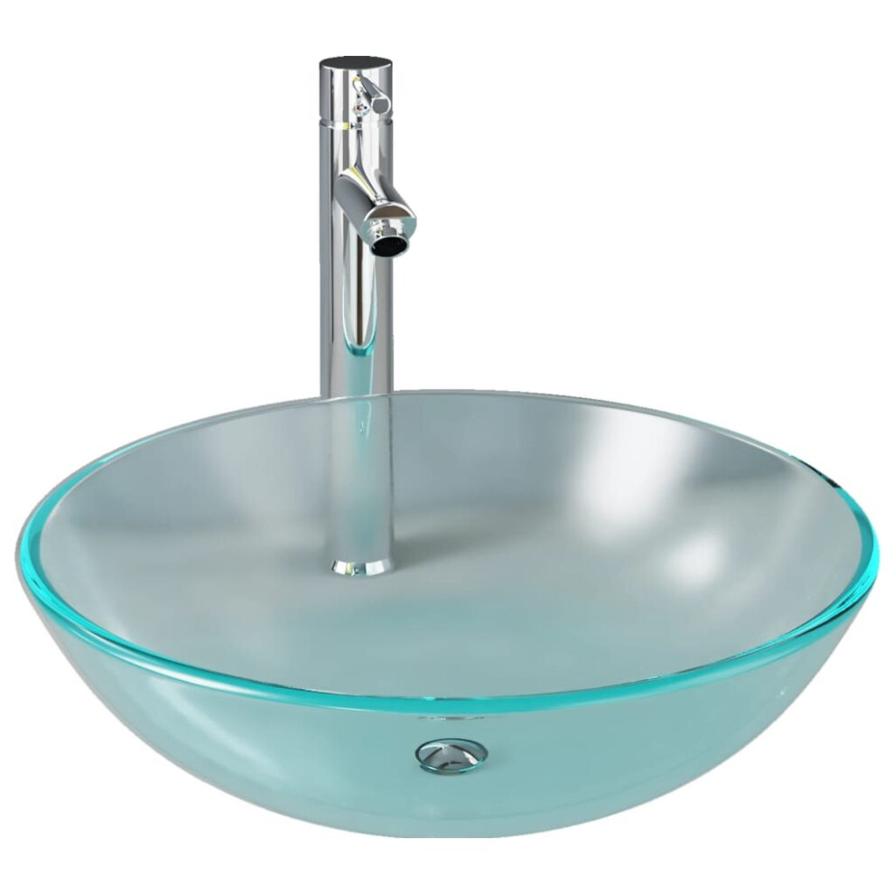 Vidaxl Bathroom Sink With Tap And Push Drain Frosted Tempered Glass Wash Basin