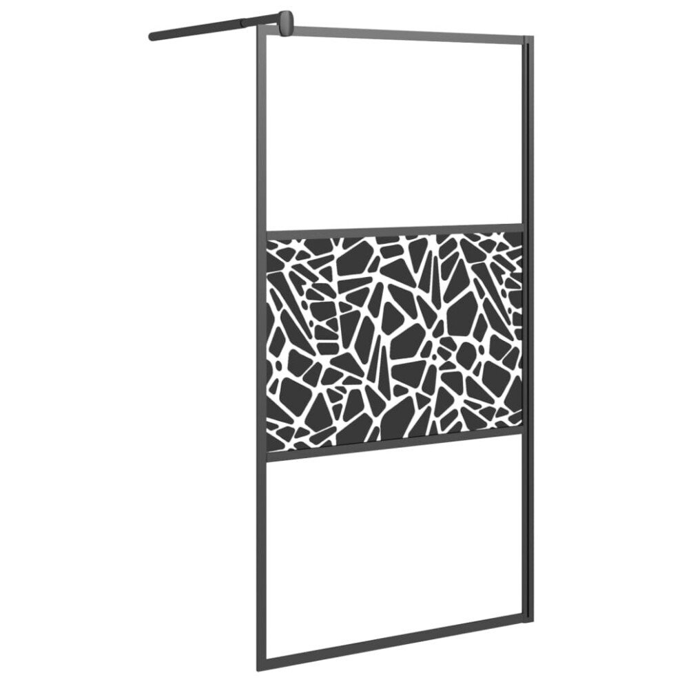Vidaxl Walk-In Shower Wall 100X195cm Esg Glass With Stone Design Black Cubicle 8720286933329