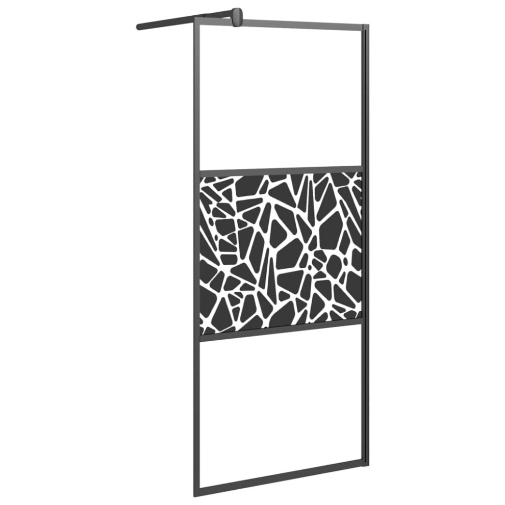 Vidaxl Walk-In Shower Wall 80X195cm Esg Glass With Stone Design Black Cubicle