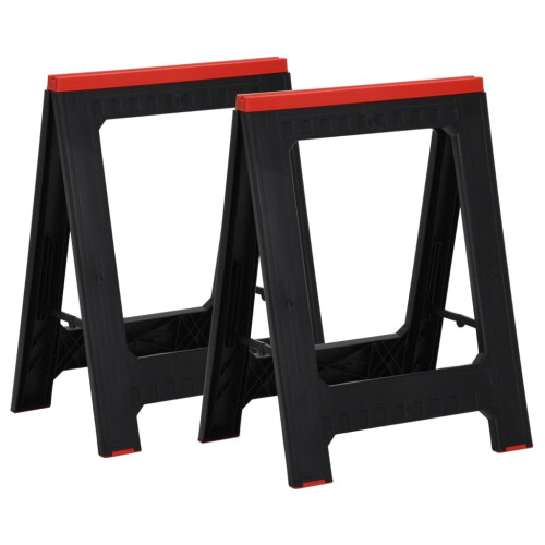 VidaXL vidaXL 2x Foldable Work Trestles Black and Red Polypropylene 350 kg Trestle 1