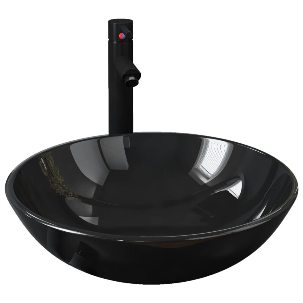 Vidaxl Bathroom Sink With Tap And Push Drain Tempered Glass Wash Basin Black