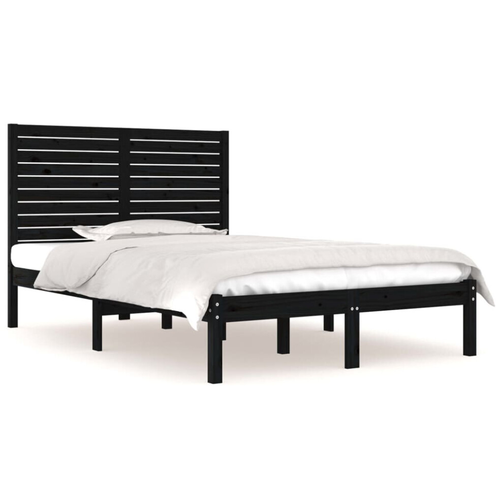 vidaXL Bed Frame Bed Base Platform Bed Black Solid Wood 135x190 cm Double