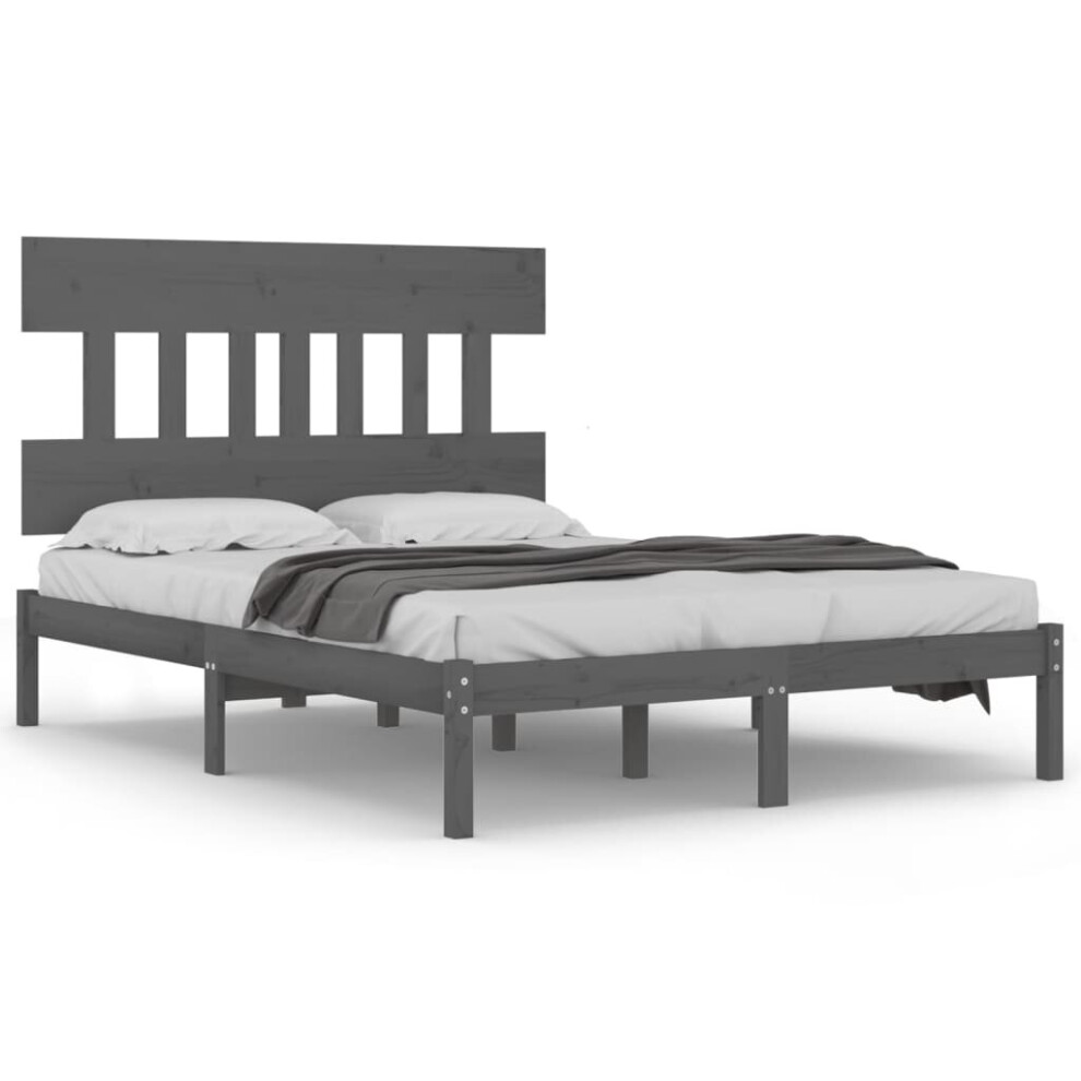 Vidaxl Solid Wood Bed Frame Grey 200X200 Cm Wooden Bedstead Platform Bed Frame