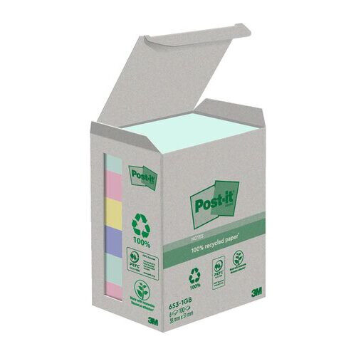 Post it Recycled Notes Asst 38x51 PK6