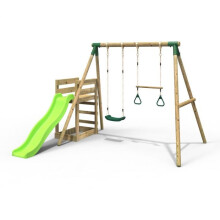 (Janus, Green) Rebo Wooden Swing Set plus Deck & Slide