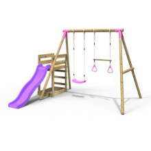 (Janus, Pink) Rebo Wooden Swing Set plus Deck & Slide