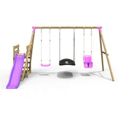 Rebo (Halley, Pink) Rebo Wooden Swing Set plus Deck & Slide 1
