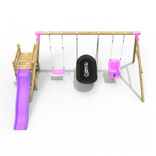 Rebo (Halley, Pink) Rebo Wooden Swing Set plus Deck & Slide 2