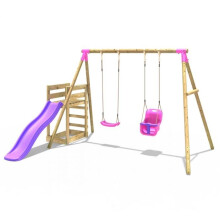 (Luna, Pink) Rebo Wooden Swing Set plus Deck & Slide