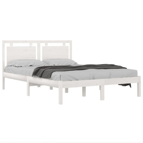 VidaXL vidaXL Solid Wood Bed Frame White 200x200 cm Bedroom Wooden Bedstead Bed Base 2