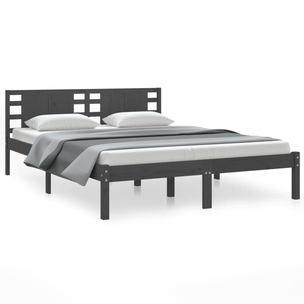 vidaXL Solid Wood Pine Bed Frame Grey 120x200 cm Bedstead Platform Bed Frame