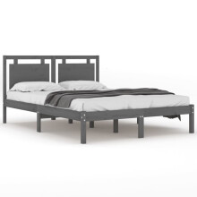 vidaXL Solid Wood Bed Frame Grey 200x200 cm Bedroom Wooden Bedstead Bed Base