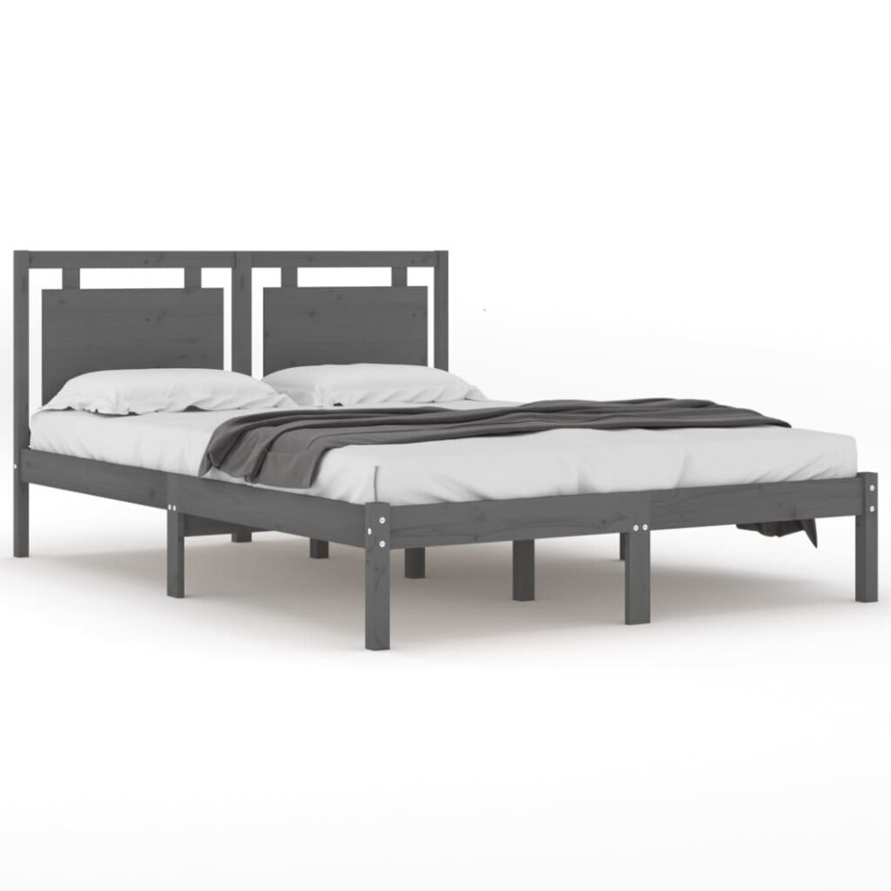 Vidaxl Solid Wood Bed Frame Grey 200X200 Cm Bedroom Wooden Bedstead Bed Base