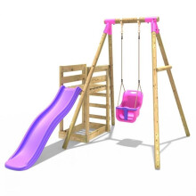 (Pluto, Pink) Rebo Wooden Swing Set plus Deck & Slide