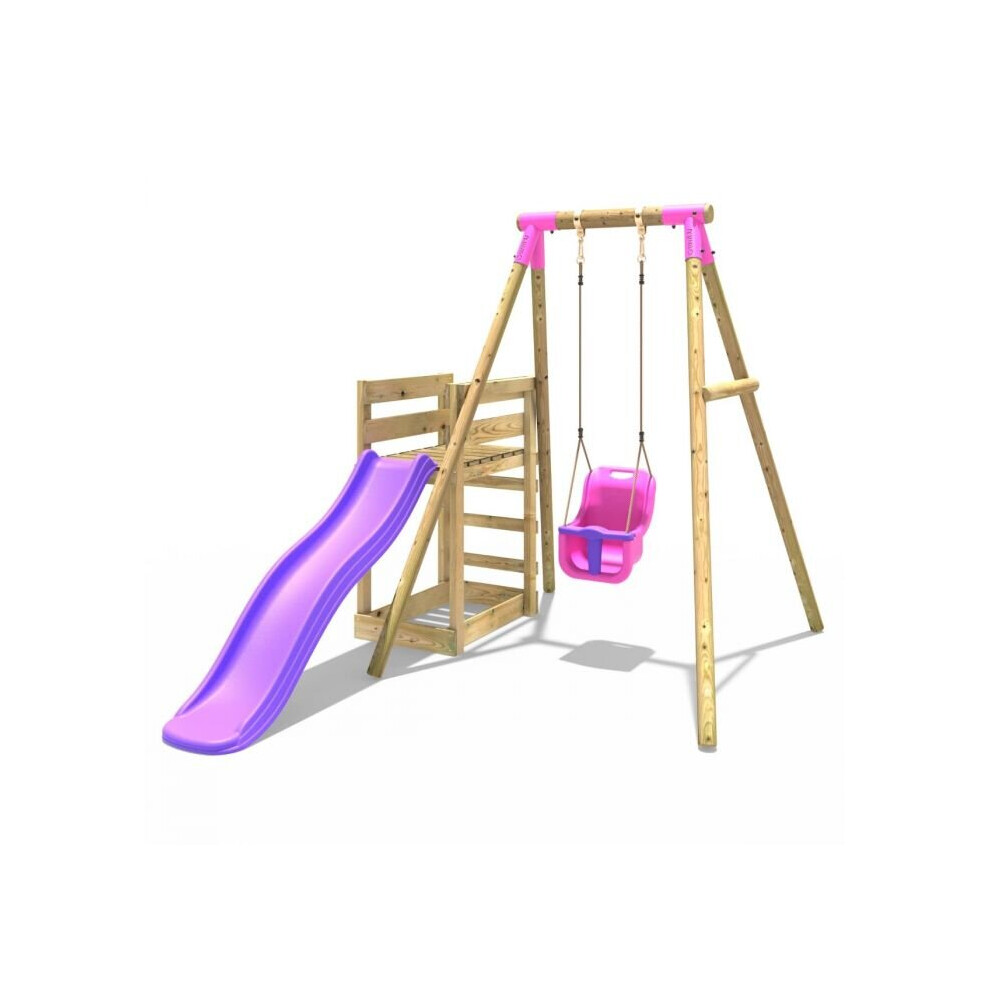 Rebo (Pluto, ) Wooden Swing Set Plus Deck & Slide Pink