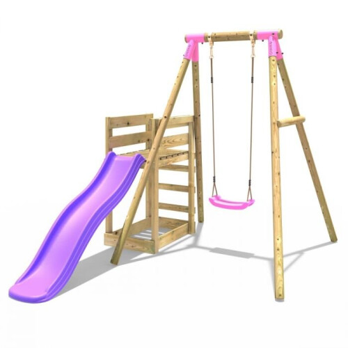 Rebo (Solar, Pink) Rebo Wooden Swing Set plus Deck & Slide 1
