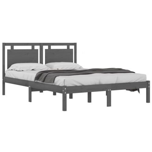 VidaXL vidaXL Solid Wood Bed Frame Grey 200x200 cm Bedroom Wooden Bedstead Bed Base 2