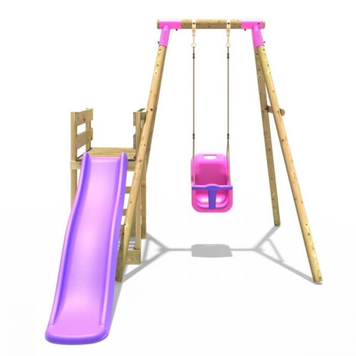 Rebo (Pluto, Pink) Rebo Wooden Swing Set plus Deck & Slide 1