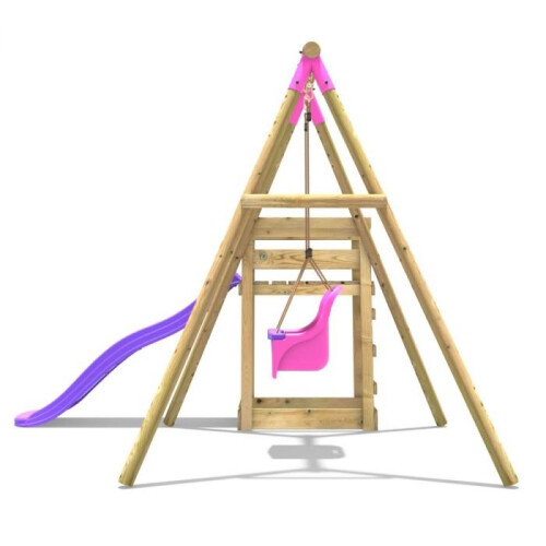 Rebo (Pluto, Pink) Rebo Wooden Swing Set plus Deck & Slide 2