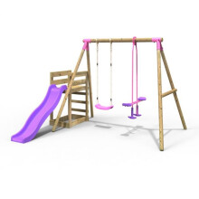 (Star, Pink) Rebo Wooden Swing Set plus Deck & Slide
