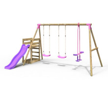 (Neptune, Pink) Rebo Wooden Swing Set plus Deck & Slide