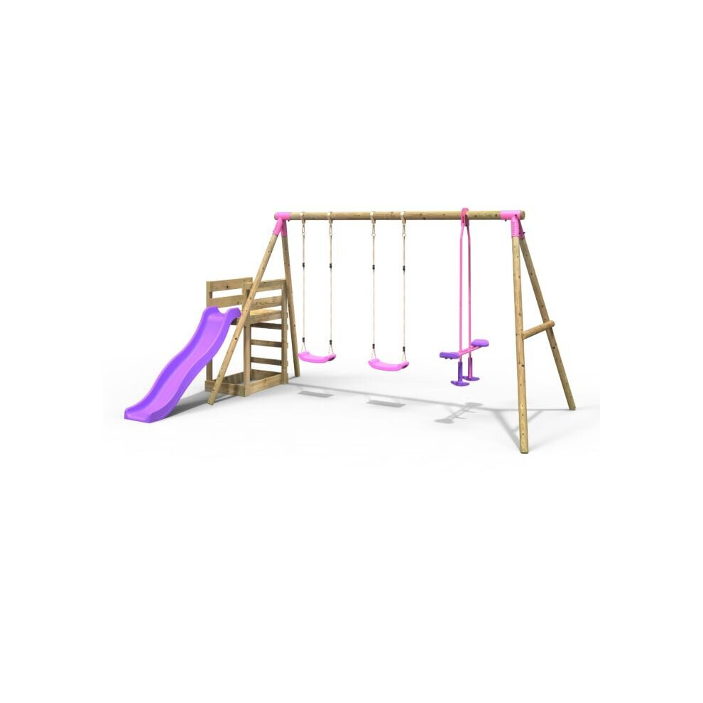 Rebo (Neptune, ) Wooden Swing Set Plus Deck & Slide Pink