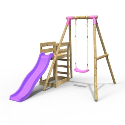 Rebo (Solar, Pink) Rebo Wooden Swing Set plus Deck & Slide