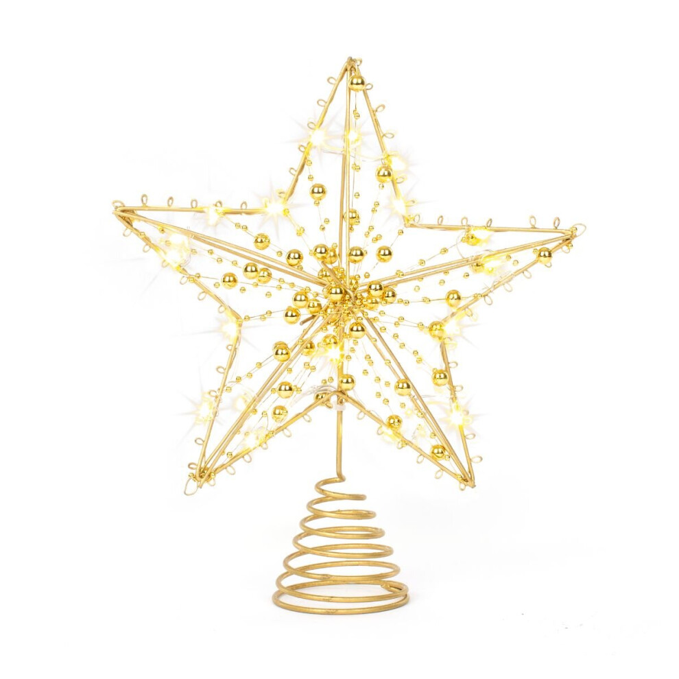 (GOLD) CHRISTMAS VILLAGE Glitter Christmas Tree Topper Star With LED Lights Sparkle Xmas Treetop Ornament