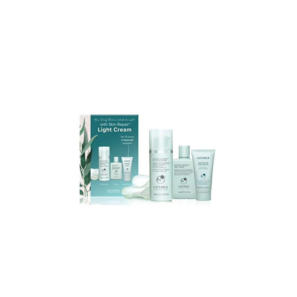 Liz Earle Your Daily Routine Introduction Gift Kit - Skin Repair Light Cream Gift Set Of Cleanse & Polish Hot Cloth Cleanser 50ml, Instant Boost Skin