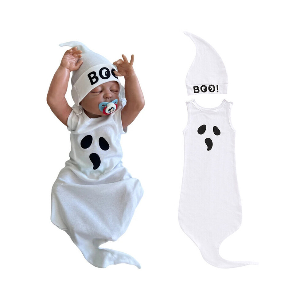 Zhike Halloween Baby Swaddle Blanket Ghost Sleeping Turban Soft Sleeping Blanket Wrap Sleeping Bag + Hat