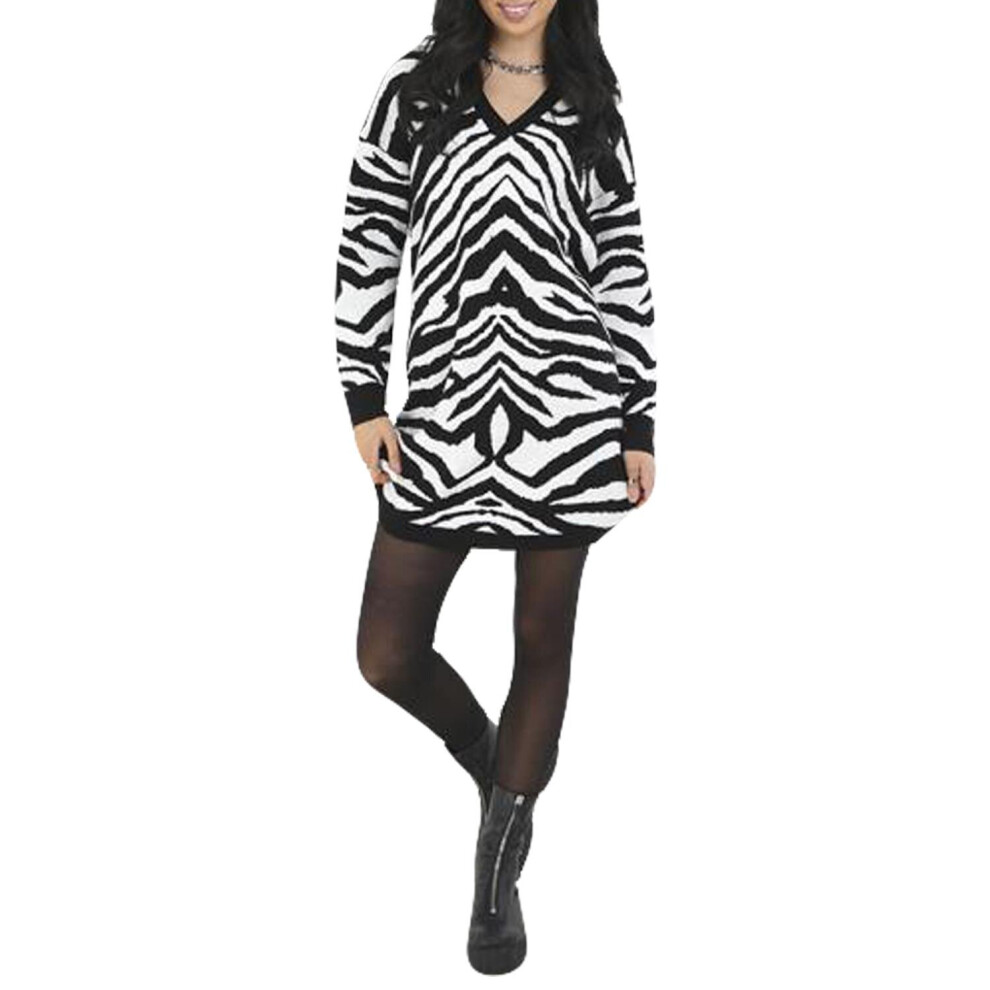 (XS) Womens Knitted Mini Dress Animal Jaquard Winter