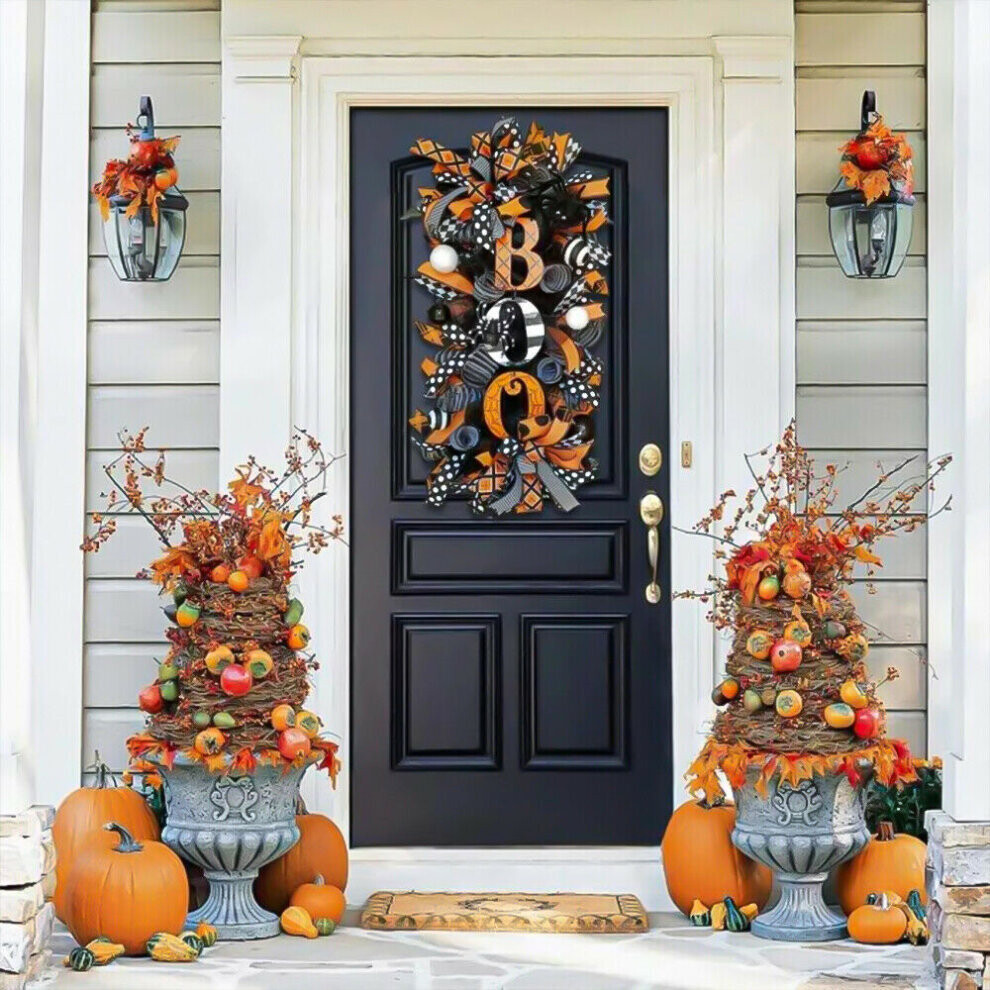 Halloween Pumpkin Spider BOO Front Door Hanging Halloween Wreath Decoration for Halloween Party