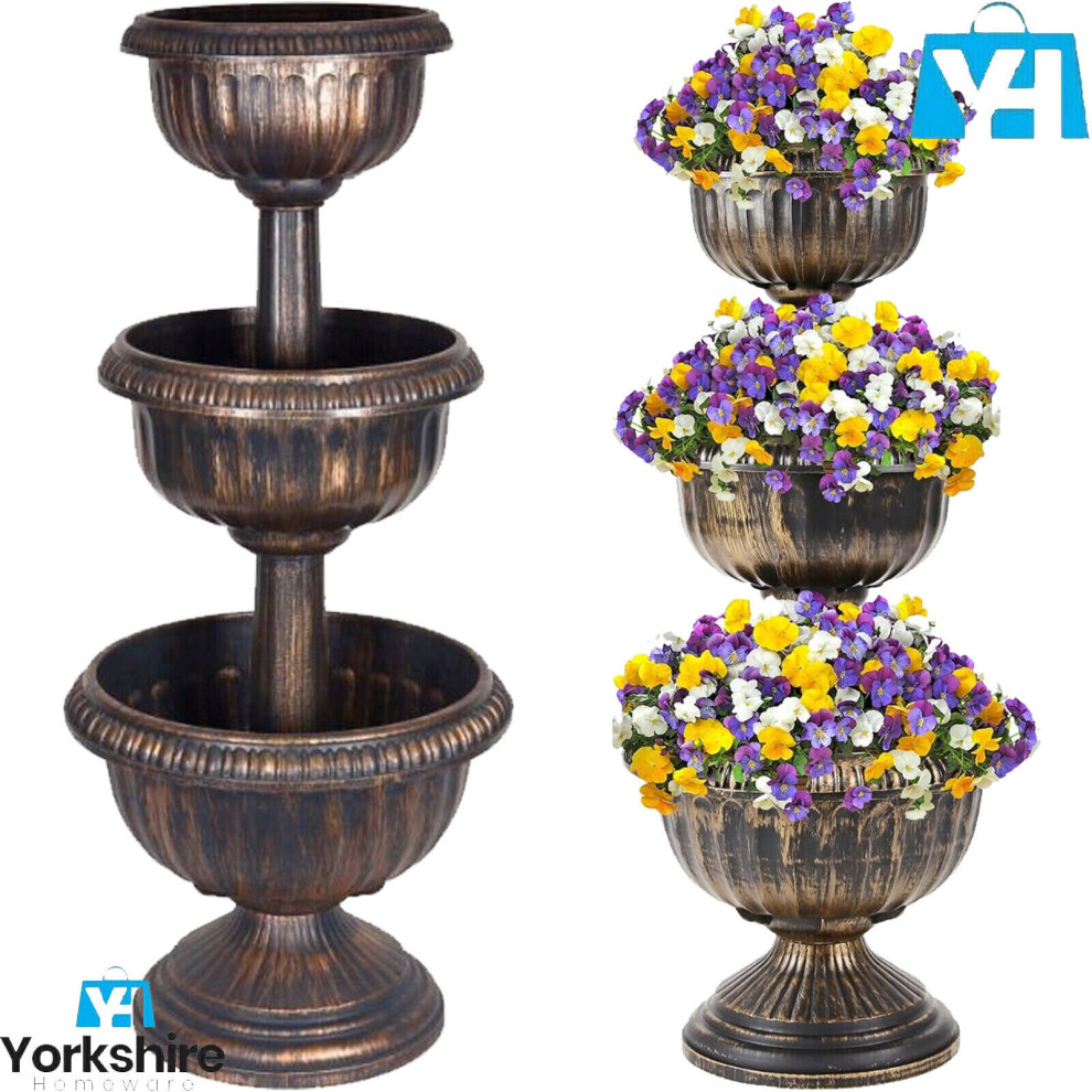 3 TIER ANTIQUE BRONZE EFFECT PLANTER POT FLOWER FOUNTAIN GARDEN PLANTER STAND