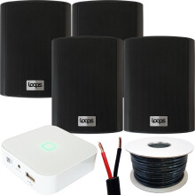 80W Mini WiFI Stereo Amplifier & 4x 70W 4" Black Outdoor Wall Speaker System