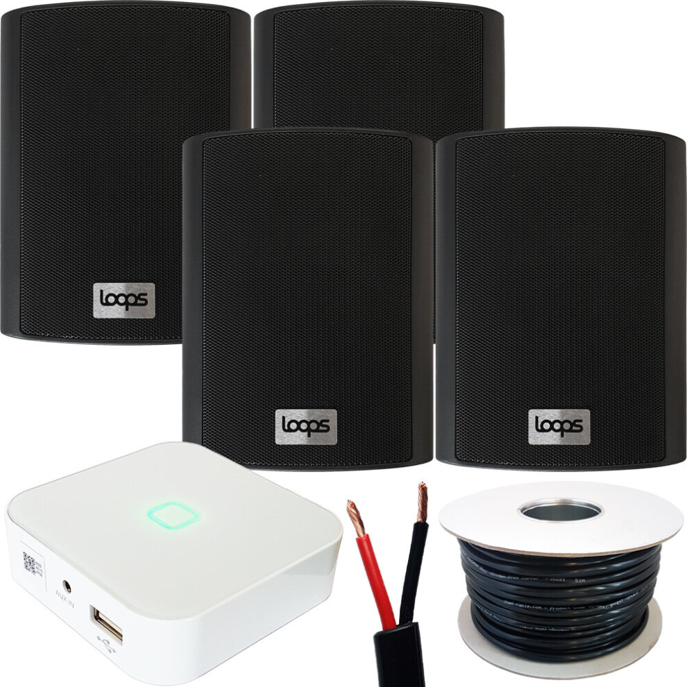 80W Mini Wifi Stereo Amplifier & 4X 70W 4" Outdoor Wall Speaker System Black 5056581965646