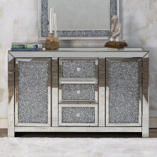 Crushed Diamond Mirrored Sideboard Storage Cabinet Large 110cm