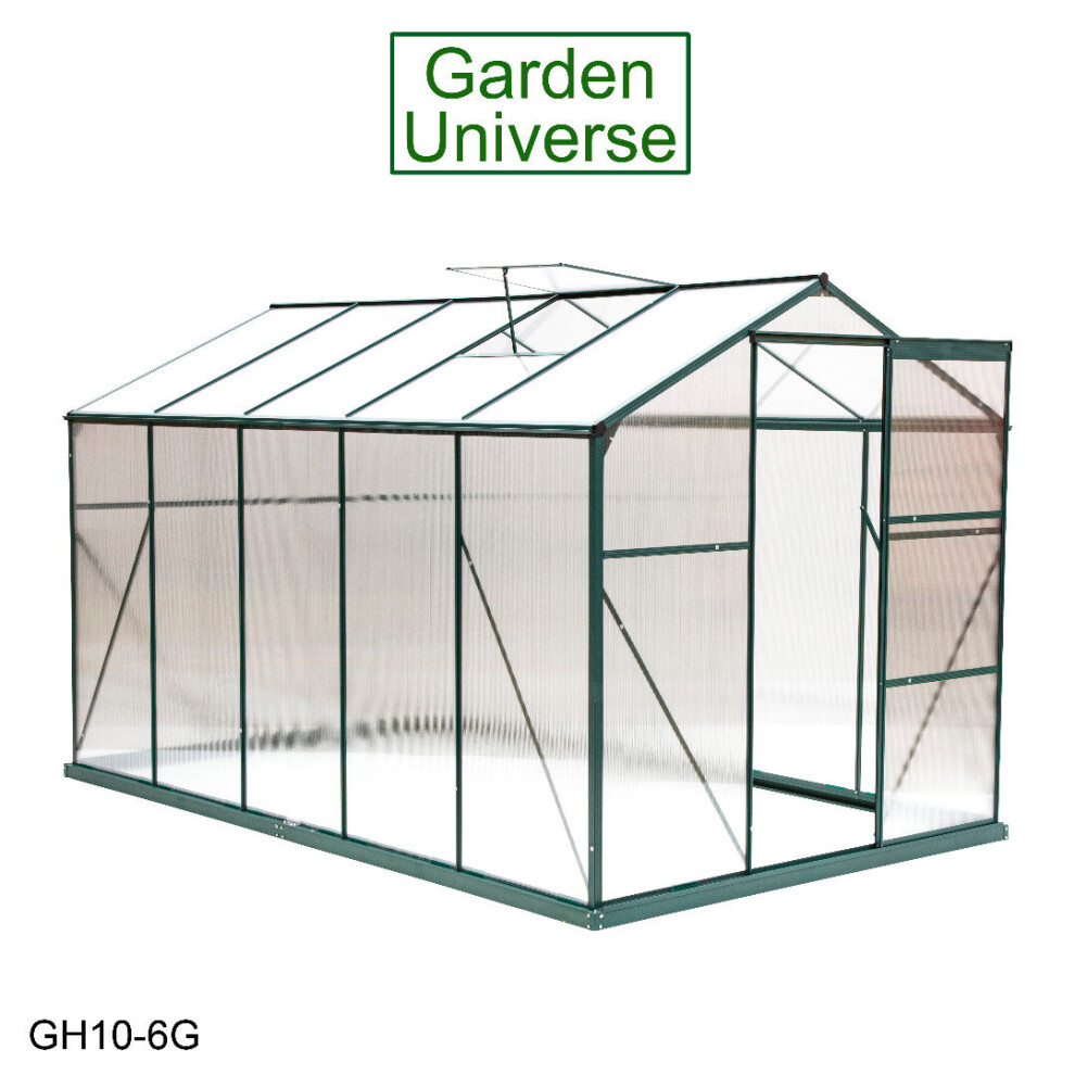 Greenhouse Garden Universe 6' x 10' Green Aluminium Polycarbonate Free Base