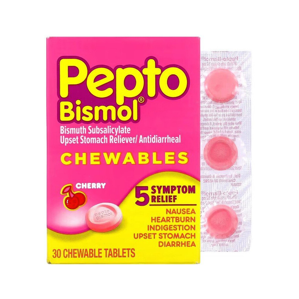 Pepto Bismol Stomach Relief Chewable Tablets Cherry Flavor 30 Ct