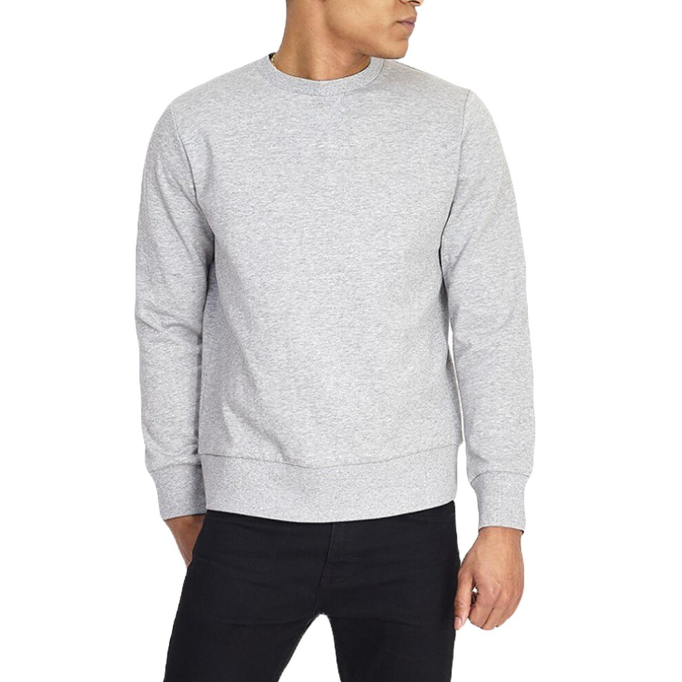 (Grey Marl Dark Navy, XL) Mens Pullover Sweatshirt Soft Casual Knitwear Sweater Jumper Top