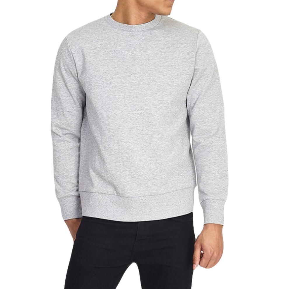 (Light Grey Charcoal, L) Mens Pullover Sweatshirt Soft Casual Knitwear Sweater Jumper Top 