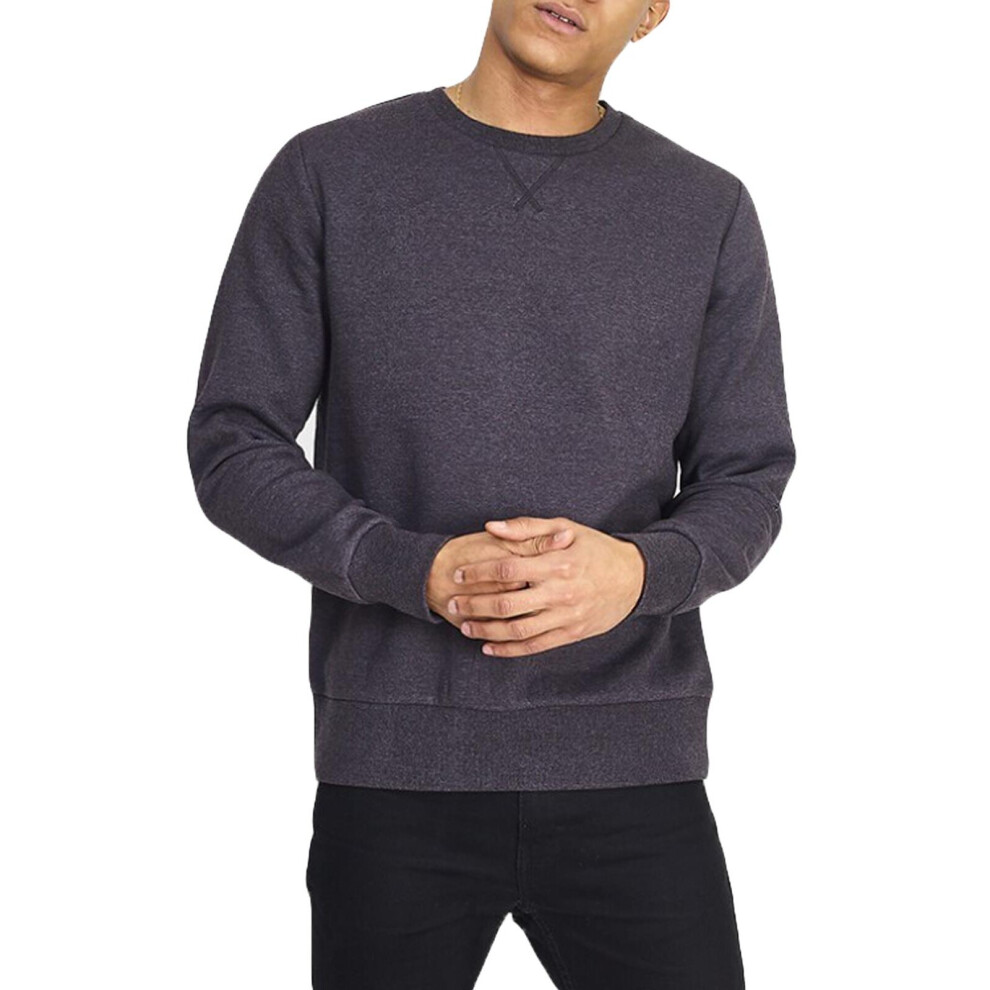 (Dark Charcoal Jet Black, S) Mens Pullover Sweatshirt Soft Casual Knitwear Sweater Jumper Top