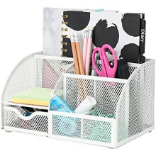 EXERZ Desk Organiser/Mesh Desk Tidy/Pen Holder/Multifunctional Organizer - White