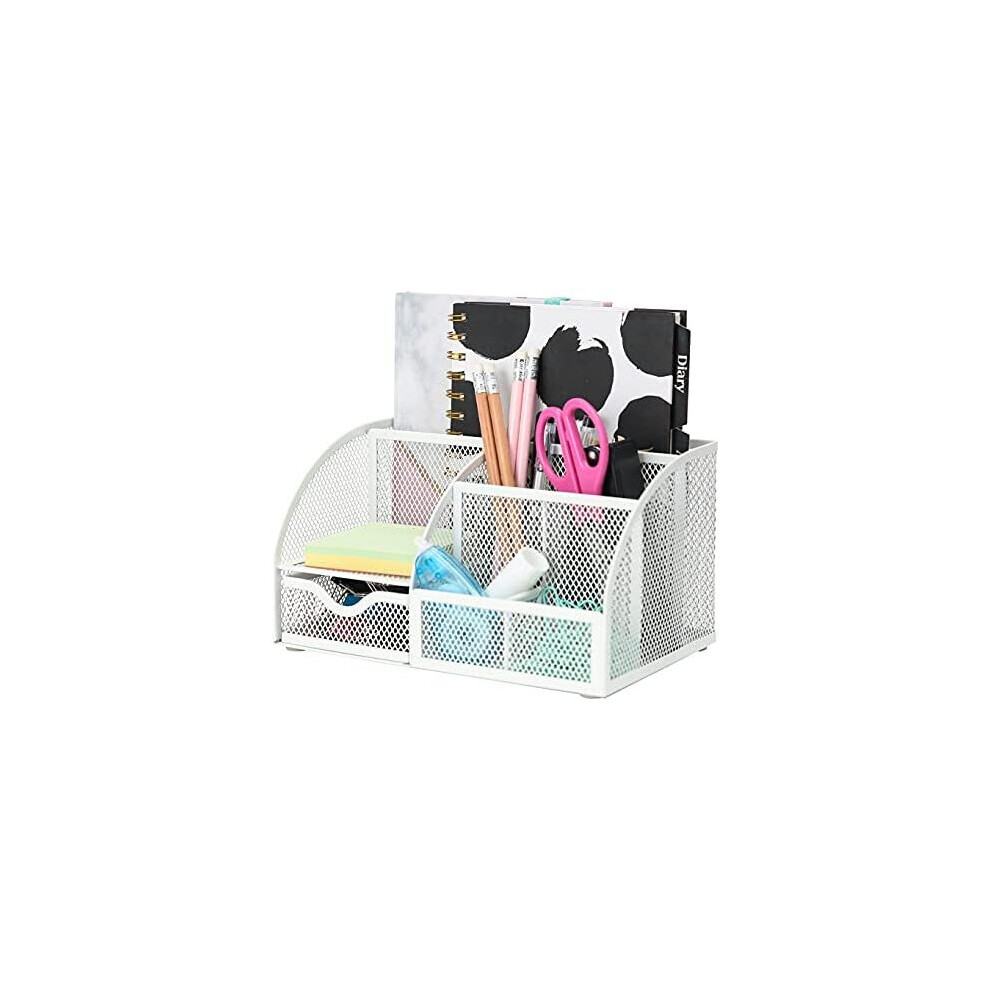 EXERZ Desk Organiser/Mesh Desk Tidy/Pen Holder/Multifunctional Organizer - White