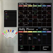 Magnetic Monthly Board for Kitchen Fridge with 8 Color Chalk Markers, 16"x12" Dry Erase Weekly Meal Planner and Grocery Shopping List Notepad