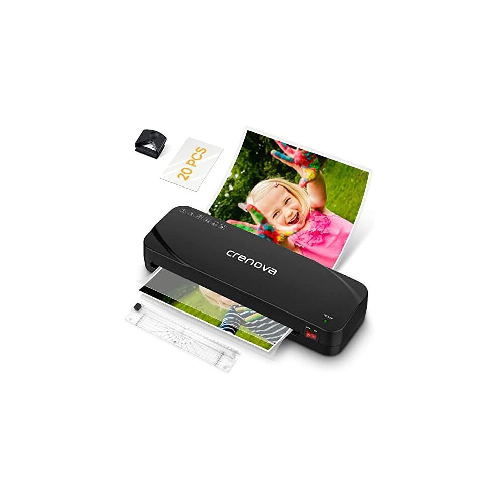 Laminator, Crenova A4 Laminator GS816, 4 in 1 Thermal Laminator, 9 Inches, 20 Laminating Pouches, Paper Trimmer, Corner Rounder (Black) (A4)