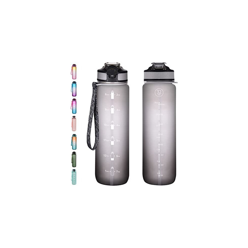 NAVTUE 1L Water Bottle with Straw, Sports Drinks Bottle with Time Markings, Leak Proof, Tritan BPA free, Dishwasher Safe, for School/Cycling/Running 