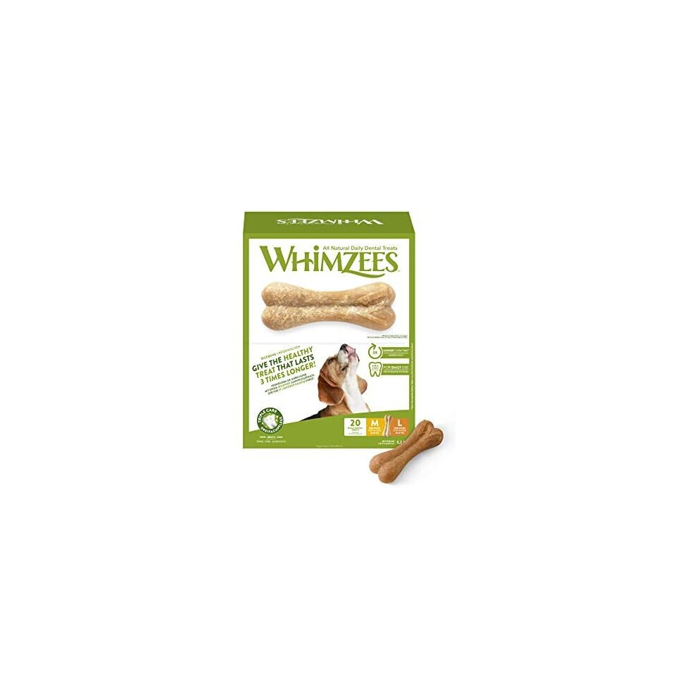 WHIMZEES Rice Bone, Natural and Grain Free Dog Dental Sticks, Dog Chews for Large Breeds, 20 Pieces, Size M/L